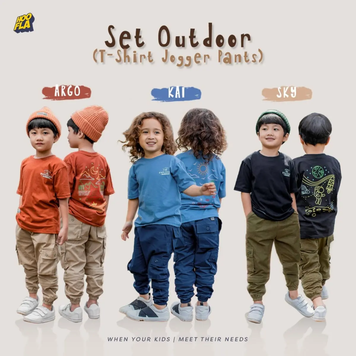 Baju anak laki-laki setelan anak laki-laki cowo set outdoor Hooflakids lengan pendek Celana Fashion Lengan pendek