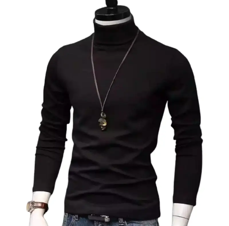 Kaos Rib Turtleneck Premium Pria Lengan Panjang Knitwear Tebal