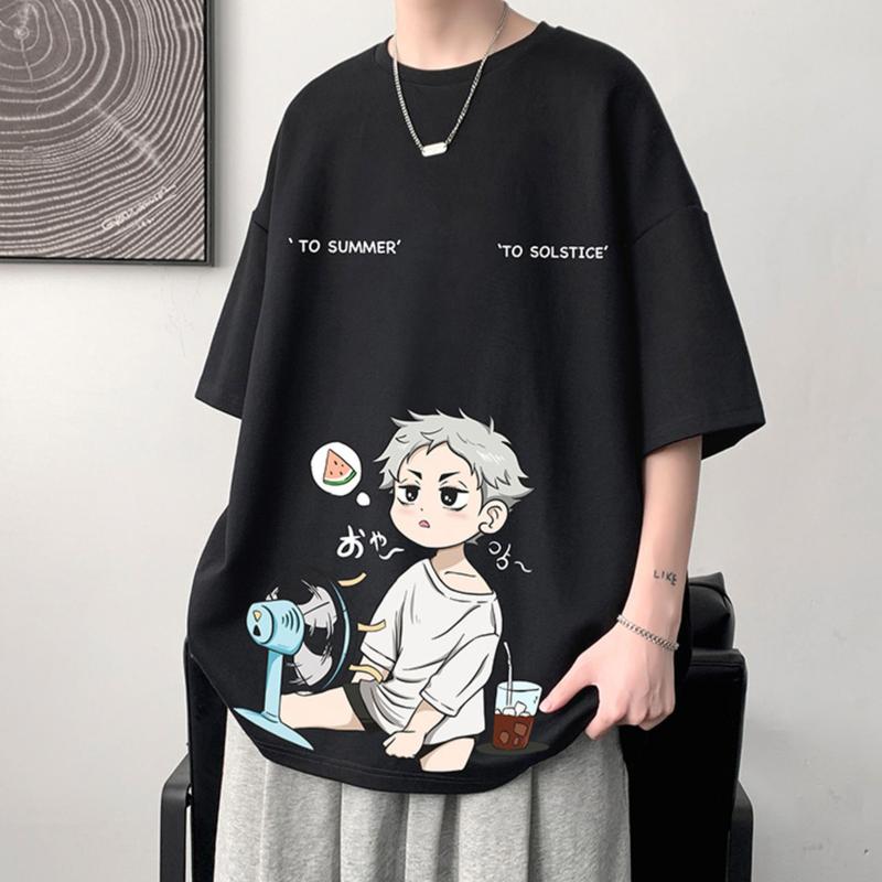 Áo Phông Nam Nữ Tay Lỡ Anime, Áo Thun Cotton form rộng cổ tròn oversize Unisex style Hàn Hot Trend 2023 Màu đen Màu trắng