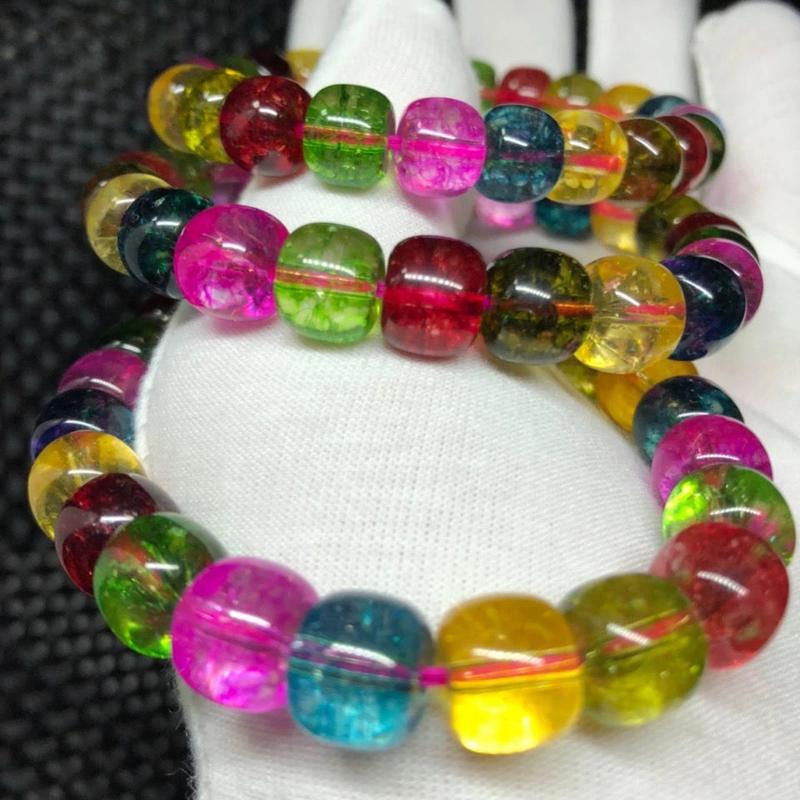 Brazilian Tourmaline Crystal Old Style Bracelet Round Bead Bracelet Candy Color Rainbow Women's Gift Prosperous Stone Wealth Transfer 1