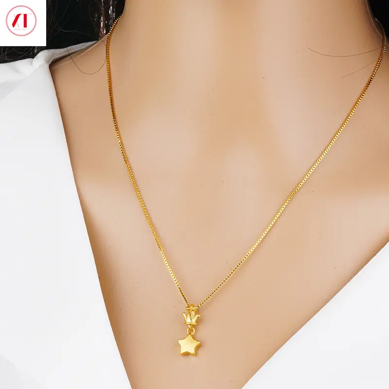 XT Jewellery Korea 24k Crown Five-pointed Star Necklace Woman Gold Plated