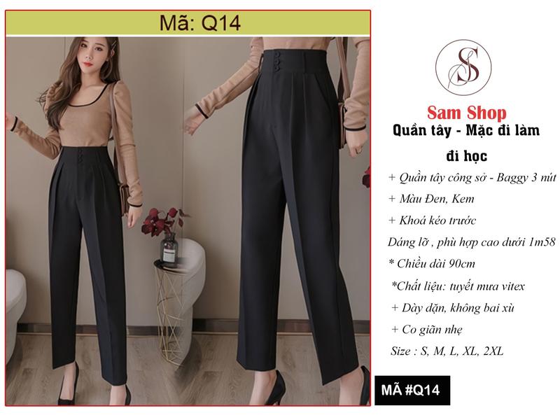 Quần Baggy Cạp Cao 3 Cúc, Chất liệu tuyết mưa dày dặn, Tôn dáng, xiết eo tốt - Samsam Shop 1