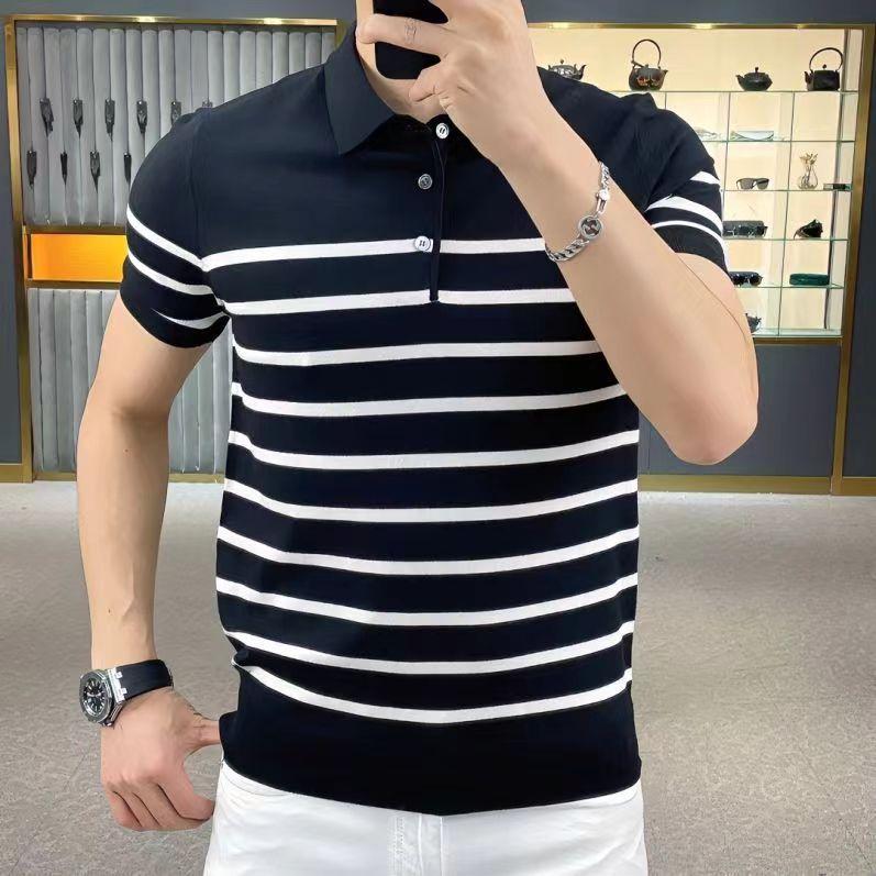 Áo Polo Dệt Kim, Cổ Áo bẻ xuống, Sọc Cao Cấp Sang Trọng, Áo Thun Nam ngắn Tay Phong Cách Hợp Xu hướng Thời Trang, Dễ Phối Đồ, Hàng Mới Về Mùa Hè 2025 4