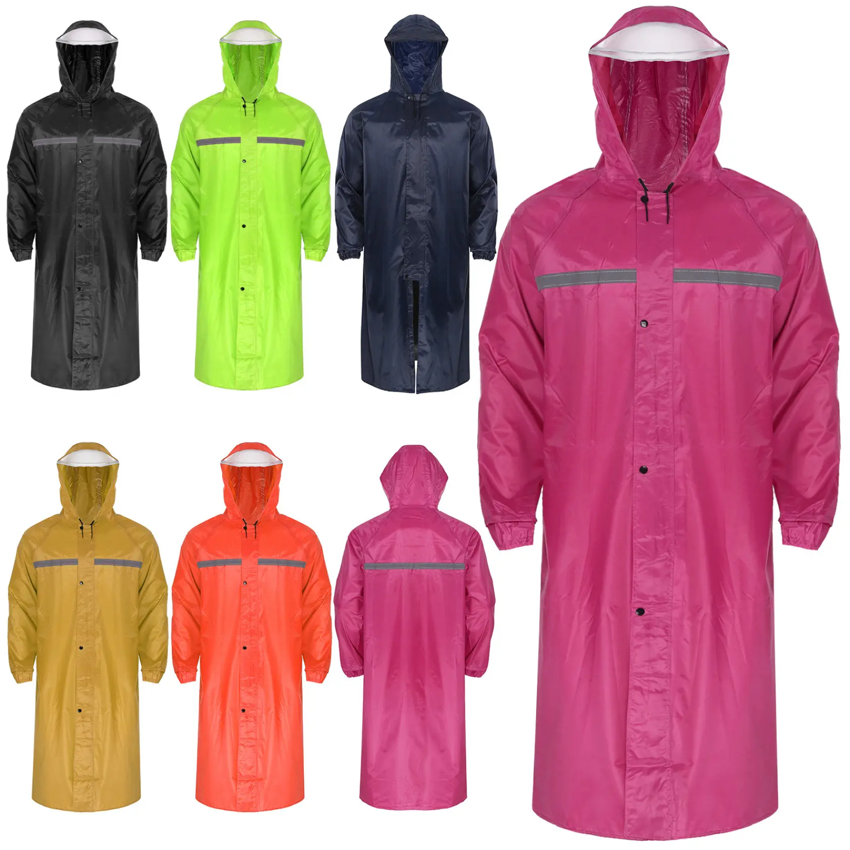 RUNQHUI Islamic Adult's Long Hooded Poncho Waterproof Raincoat Jacket with Reflective Strip for Hiking