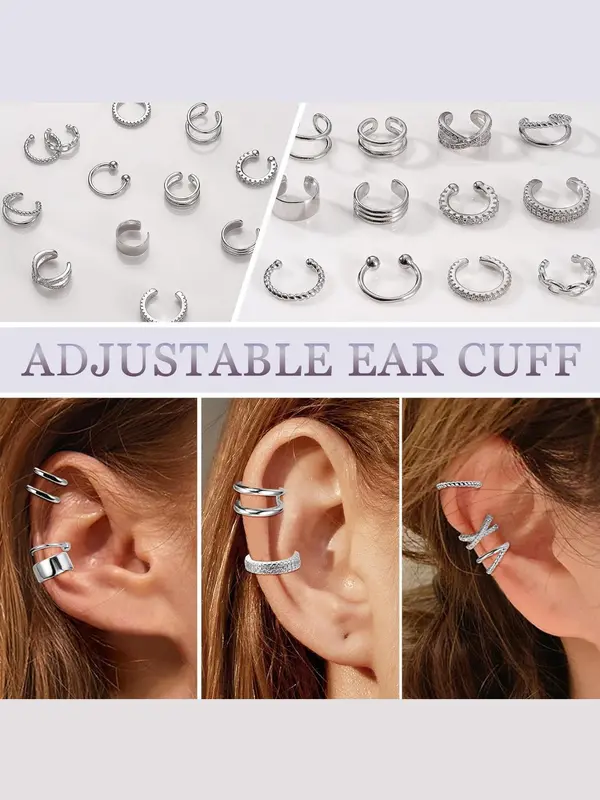 Simple Plain Cuff Earrings, Rhinestone Decorated Fake Earrings for Women & Girls, Braid & Chain Simple Design Ear Cuffs, Fashion Jewelry for Daily  Decor 2
