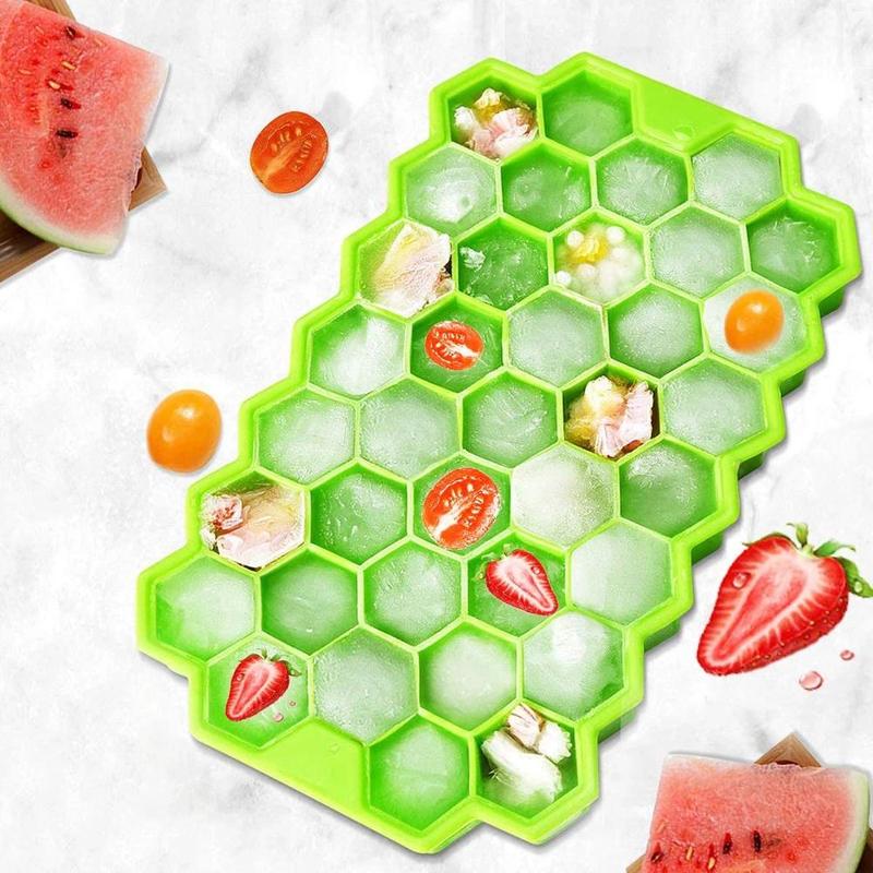 37 Girds Honeycomb Ice Cube Trays Reusable Silicone Ice Cube Mold BPA Free Ice Maker with Removable Lids Kitchen Utensils 8