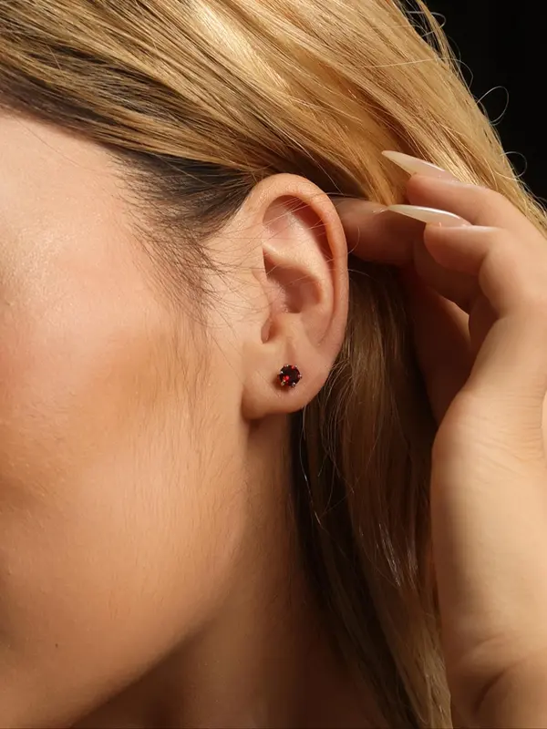 S925 Sterling Silver Garnet Decorated Stud Earrings, Fashionable Jewelry for Women & Girls, Trendy All-match & Exquisite Jewelry for Birthday Gift 6