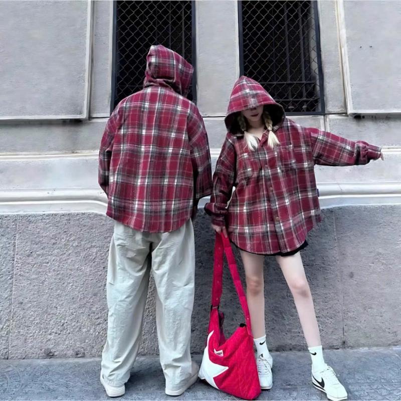 Áo Chống Nắng (Áo Sơ Mi) Unisex Nam Nữ Sọc Caro Có Mũ Form Rộng Chất Dày Dặn - Women 0