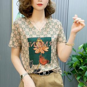 Linen T-shirt Women Short Sleeve V-neck Plus Size Internet Celebrity Loose and thin Temperament Ladies Korean Style Casual tees