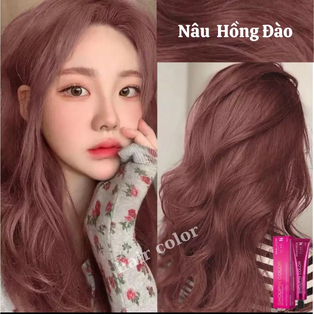 thuốc nhuộm tóc . nhuộm tóc màu nâu hồng đào , thuốc nhuộm tóc không tẩy [ tặng kèm oxy trợ dưỡng và bao tay ]