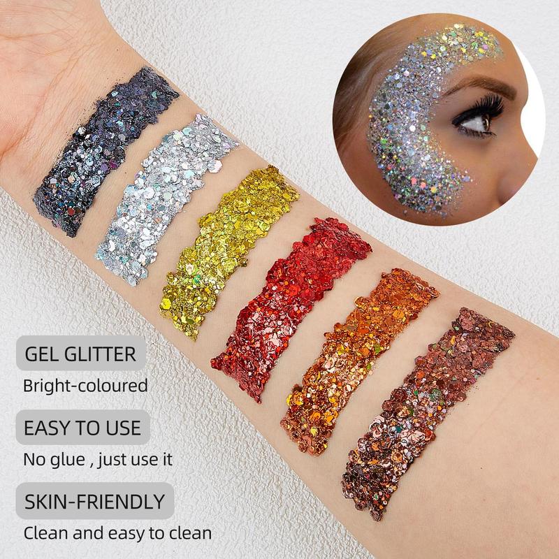 Product Introduction of 24 Color Body Makeup Glitter Gel, Long Lasting Shimmering Body Glitter Gel, Sparkling Makeup Products for Festival, Party, Cosmetic Gift for Girls & Women 4