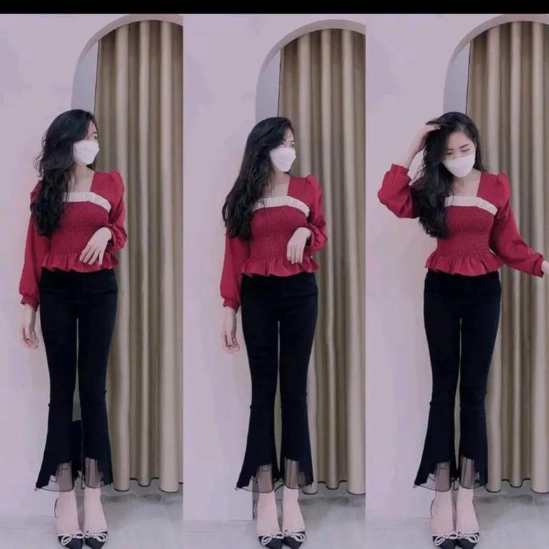 Quần Jeans Ống Loe Phối Ren SIZE 35-80KG -HÀNG MỚI- quần bò giấy ống loe