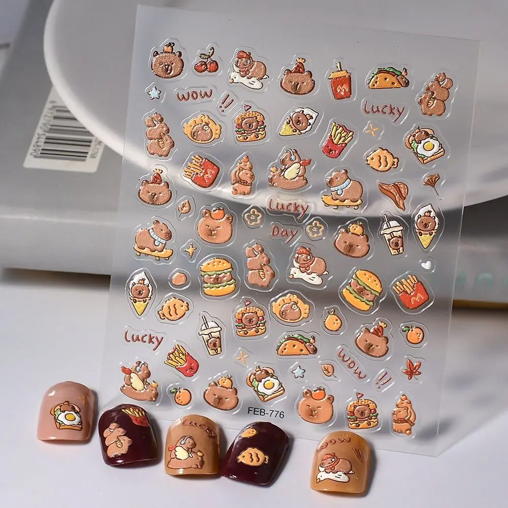 Miếng Dán Móng Tay Capybara Hoạt Hình Dễ Thương, Hàng Mới Về, Màu Nâu, Miếng Dán Cốc Tự Dính, Đồ Trang Trí Móng Tay Đa Chức Năng, Miếng Dán Móng Tay, Có Sẵn Trong 1 / 10 Cái