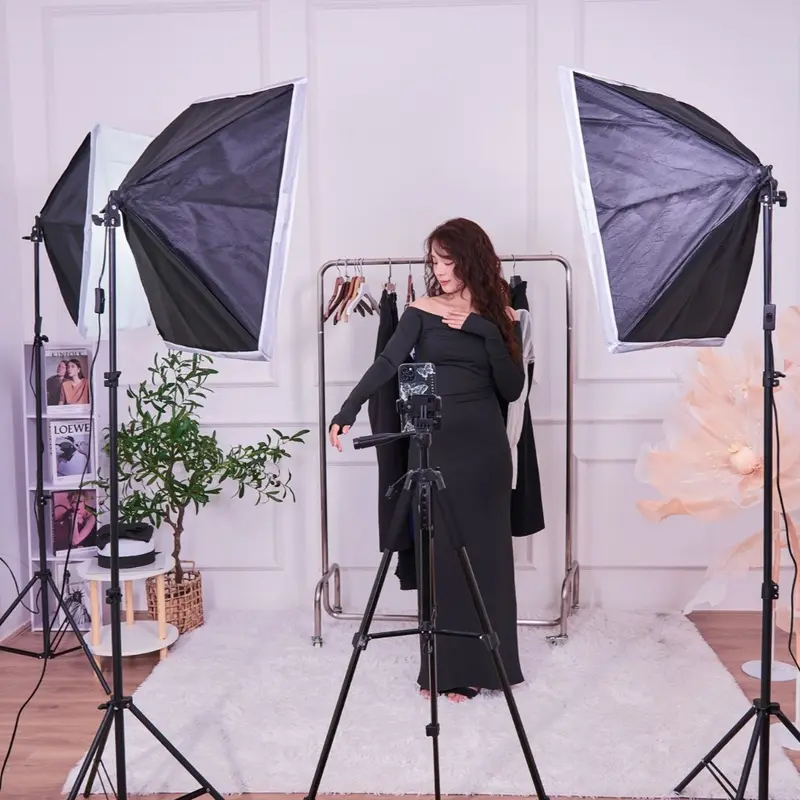 Bộ đèn trợ sáng studio chụp ảnh, quay phim, Livestream, quay phim chuyên nghiệp, Đèn Softbox chữ nhật hắt sáng 3 chế độ màu chuẩn studio, công suất 100W 5