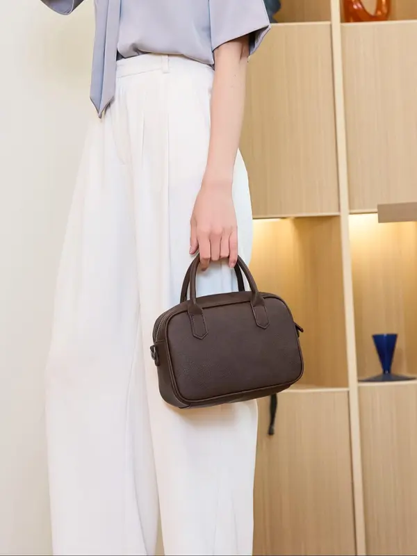 Women's Solid Color Handbag, Fashionable Large Capacity Commuter Bag, Versatile Shoulder Bag for Daily Use, Casual Trendy Versatile High-quality Daily Commuting Bag 4