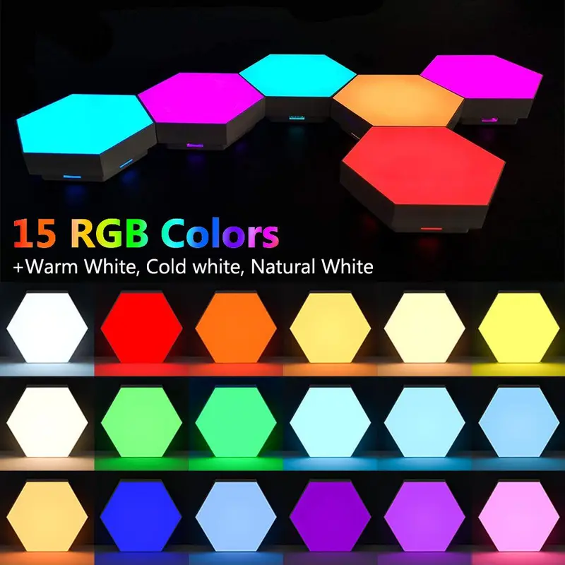 LED RGB Hexagon Wall Light, 6 Counts USB Powered Wall Light with 18 Colors, Wall Lamp with Battery Powered Remote Control (Battery Not Included) 3