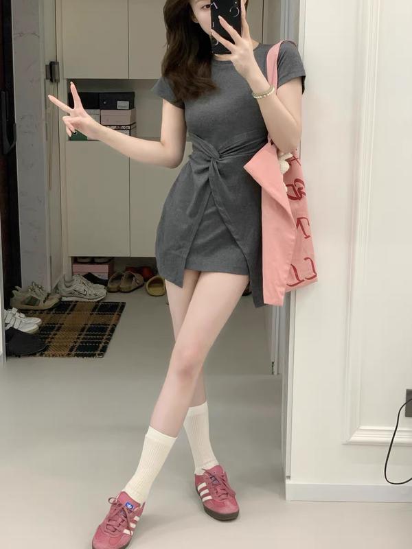 Váy thun váy polo thắt eo trẻ trung năng dộng Nữ Women Cotton Dress Voi  đơn giản váy thường mặc lala  dress 1