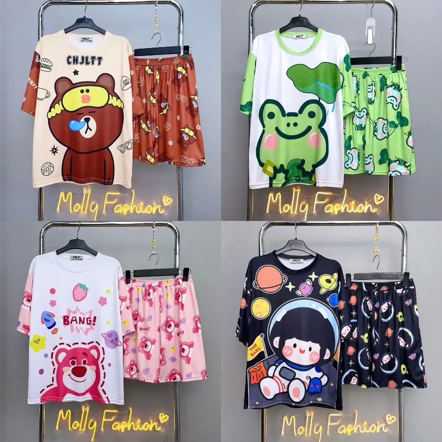 Set đồ bộ hoạt hình BST04 form rộng Freesize dành cho nam nữ Molly Fashion