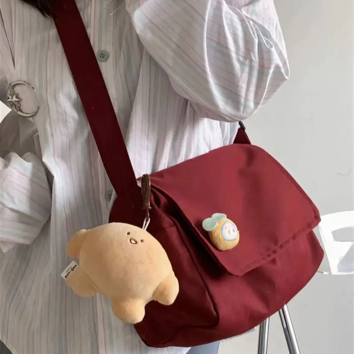 Beg Selempang, Gaya INS Korea, Mudah dan Serba guna, Warna Pepejal, Untuk Wanita, Bergaya Jepun, Kapasiti Besar, Beg Bahu, Sesuai untuk Pelajar, Beg Utusan Bag Crossbody