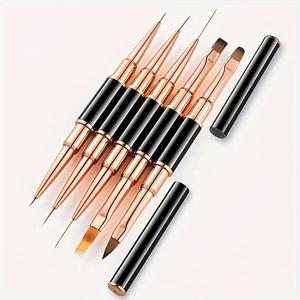 Juego de pinceles profesionales para decoración de uñas, 5 recuentos / juego de pinceles para decoración de uñas de doble punta y delineador de uñas, herramienta de bricolaje para decoración de uñas para uso en el hogar y en el salón