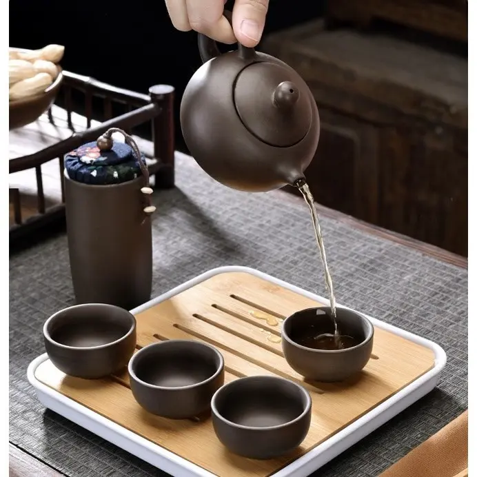 Bộ Ấm Pha Trà Gốm Sứ Tử Sa 6 Chén, 10 Món, Tráng Men Kèm Túi Đựng Xách Tay Dùng Làm Quà Tặng Dieulinhshop 4