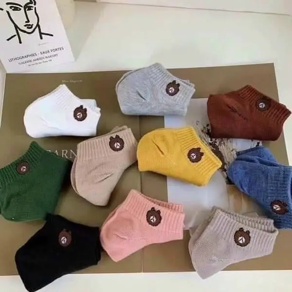 COMBO 20 đôi tất vớ nữ cổ ngắn hình gấu kute , tặng mè túi rút ,chất mềm mại , thoáng mát 5
