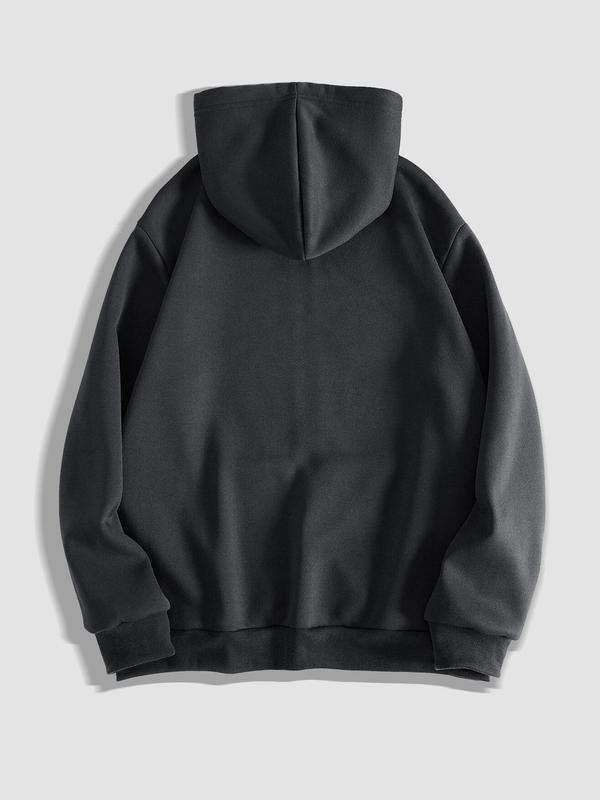 Men's Letter Print Zip Up Hoodie, Regular Fit Casual Street Long Sleeve Hooded Sweatshirt for Fall & Winter, Men's Clothes for Daily Wear 3