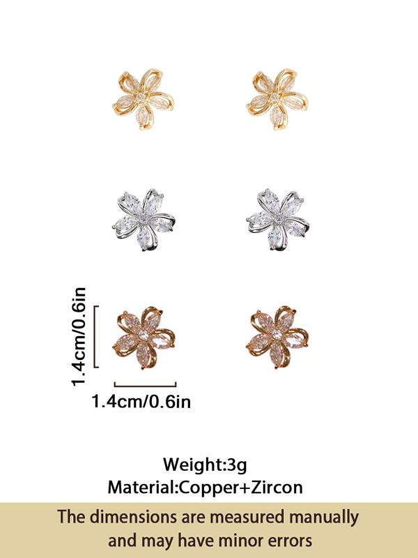 1 Pair Minimalist Elegant Rhinestone Decor Flower Shaped Design Stud Earrings, Fashion Jewelry For Women 2