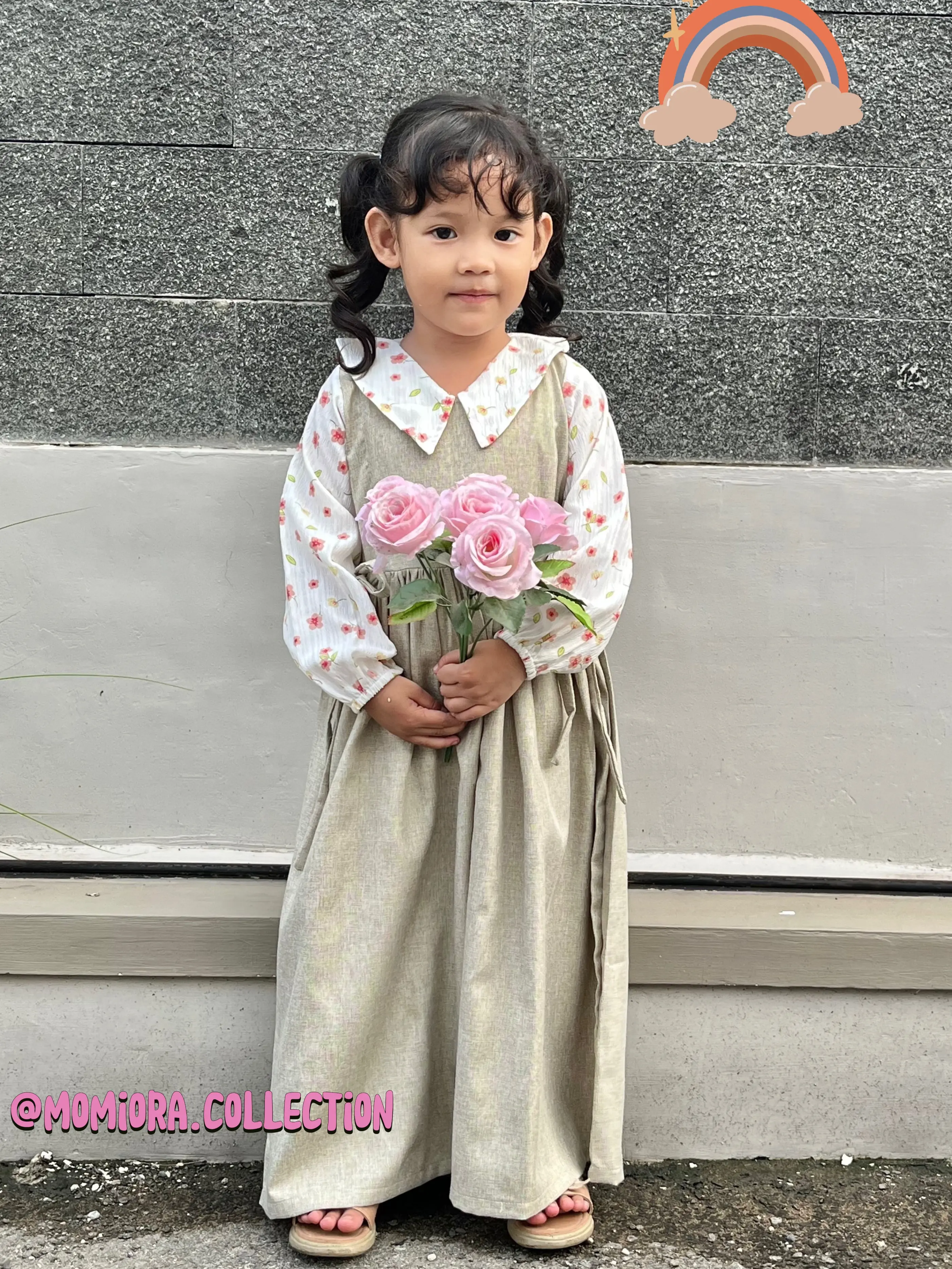 Dress panjang anak perempuan Gamis Adara usia 2-8 tahun kombinasi bahan katun madina dan crinkle