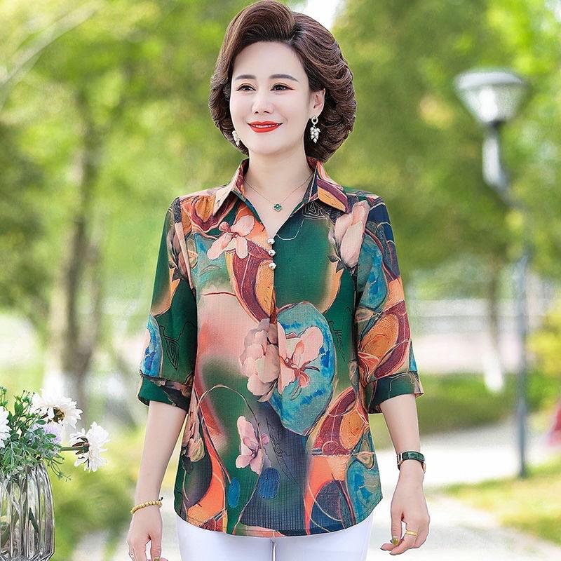 ￼Áo sơ mi trung niên nữ, áo sơ mi kiểu dài tay, tay lửng cho mẹ vải đũi xốp siêu mát u40, u50 Women Top a o Black Buttons Casual không so miki trắng ngà tay bèo aogi unhiet