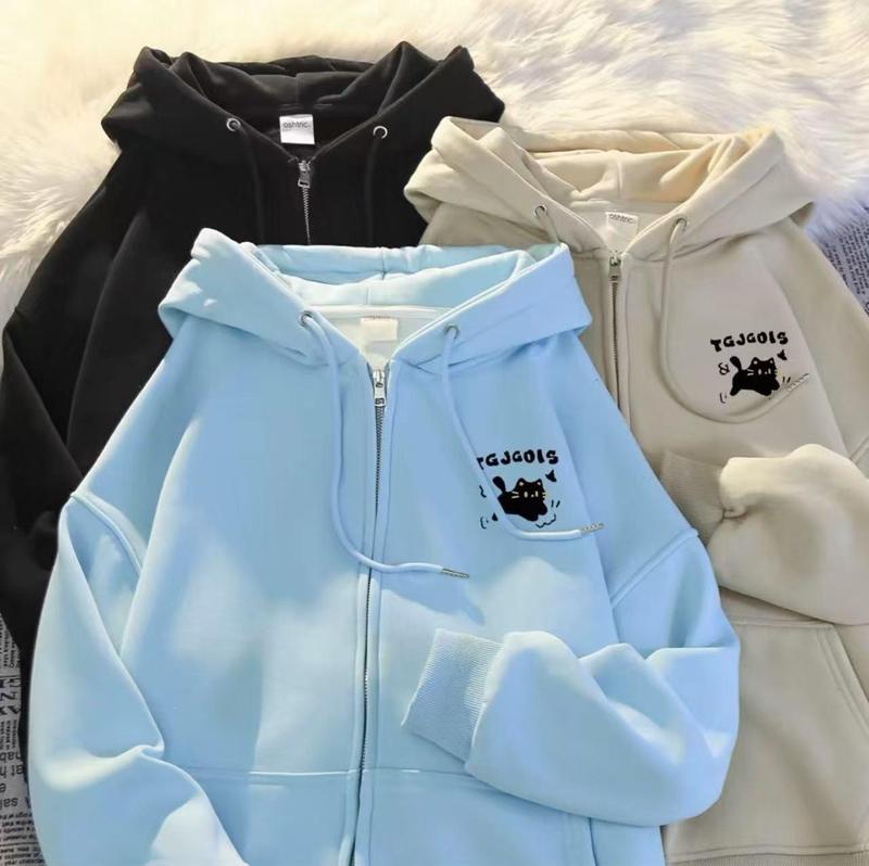 Product Introduction of American retro zipper kitten printed hooded sweatshirt, men's and women's style-Autumn and winter style, double pocket wool style-tops, men's long-sleeved tops, men's casual pullovers, underwear, cotton, silk, soft and beautiful, fashionable jacket hooded 7