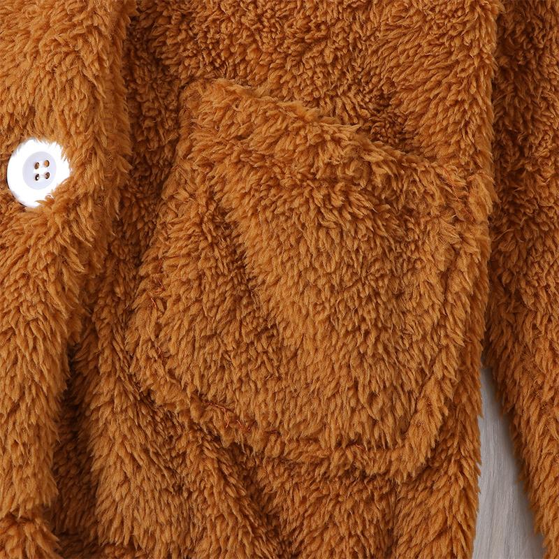 Product Introduction of Girls Plush Jacket, Long Sleeve Turn-down Collar Button Closure Winter Jacket Casual Coat 40