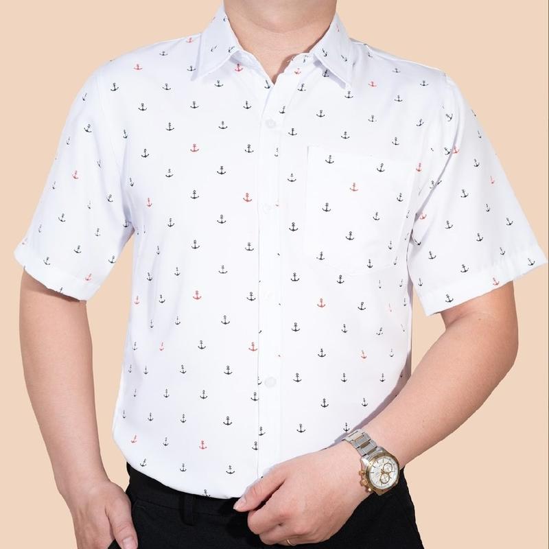 Áo sơ mi Nam Trung Niên Mỏ Neo Ngắn tay có Túi lụa hàn có cổ