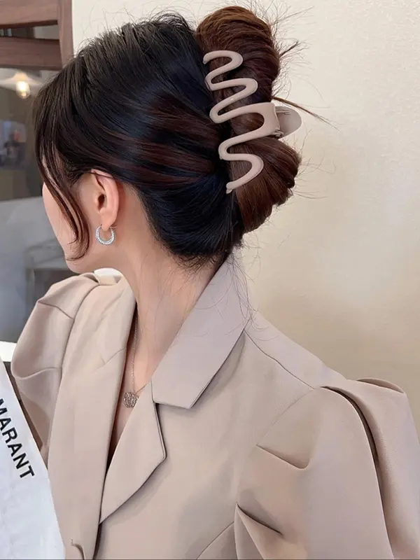 Modern Plain Color Wave Shape Design Hair Claws, 3pcs Casual Versatile Wavy Large Hair Claws for Daily Wear, Simple Style Fashion Hair Accessories for Women & Girls 2