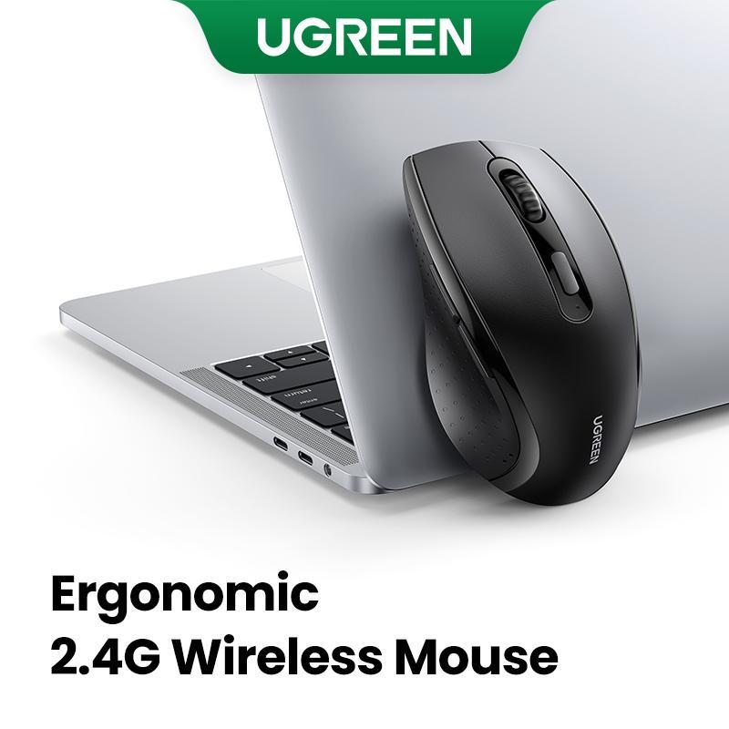 Chuột không dây công thái học, UGREEN, 2.4G, Im lặng, 1600DPI, Tương thích với MacBook, Máy tính bảng, Máy tính xách tay, Máy tính để bàn PC, Model: 45012