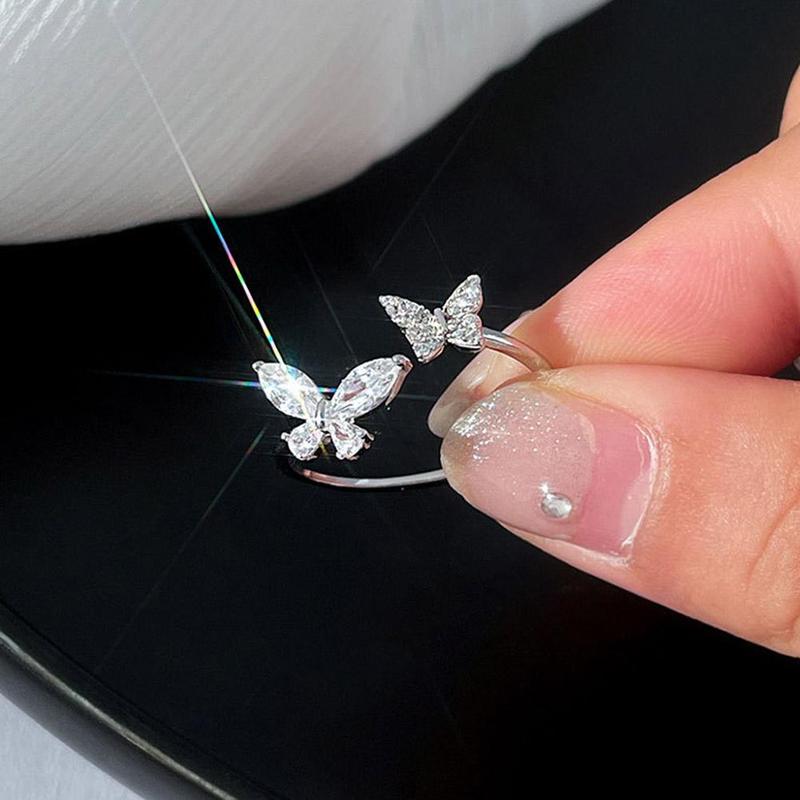 Product Introduction of Sparking Double Butterfly Adjustable Ring Butterfly Design Daily Ocassion White Finger Accessory Gifts For Women 21