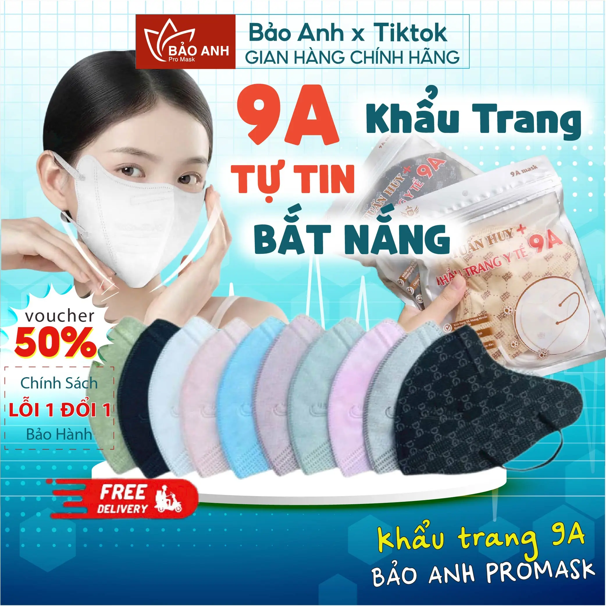 [Mua 100C Tặng 10C] Khẩu Trang 9A Bảo Anh Promask 5 lớp kháng khuẩn chống tia UV, Khẩu trang chống nắng toàn diện