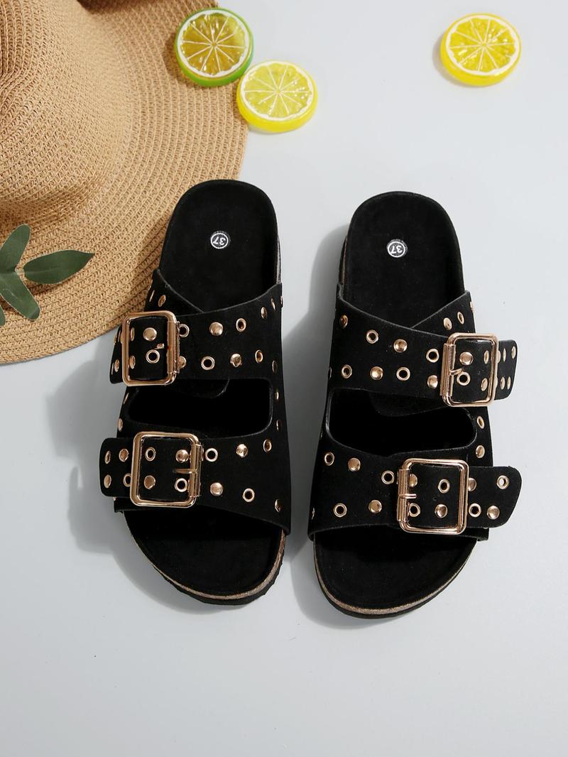 Product Introduction of Women's Rivet Decorated Slip on Sandals, Casual Versatile Summer Beach Sandals, Round Toe Thick Sole Sandals for Daily Wear, Valentine's Day, Gift 10
