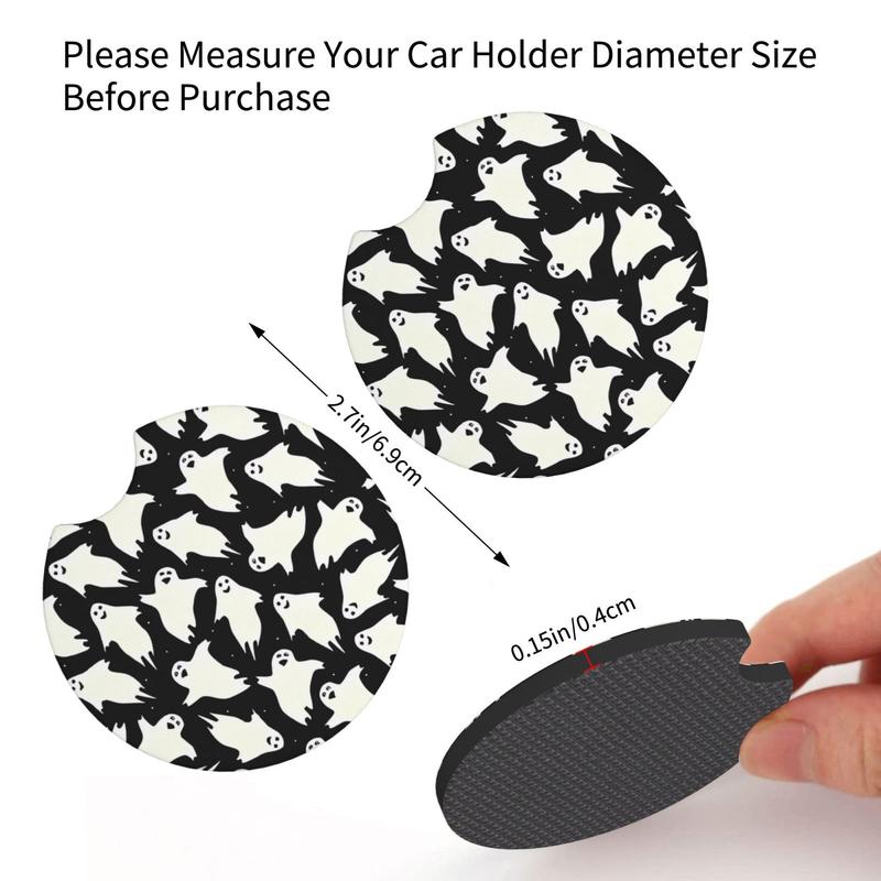 Cute Cartoon Ghost Pattern Car Coaster, 2 Counts Universal Non-slip Car Cup Holder Mat, Cup Mat for Most Car Interior, Car Interior Decoration Accessories 1