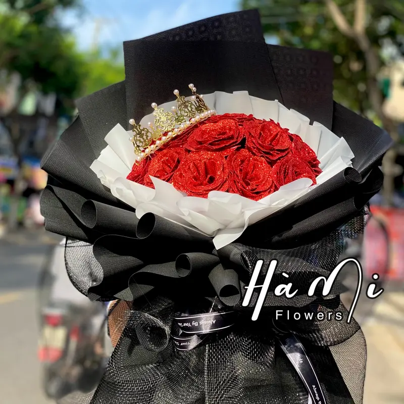 Bó 15 hoa nhũ kim tuyến đỏ/ hồng/Tím - Si Mê Flowers 2