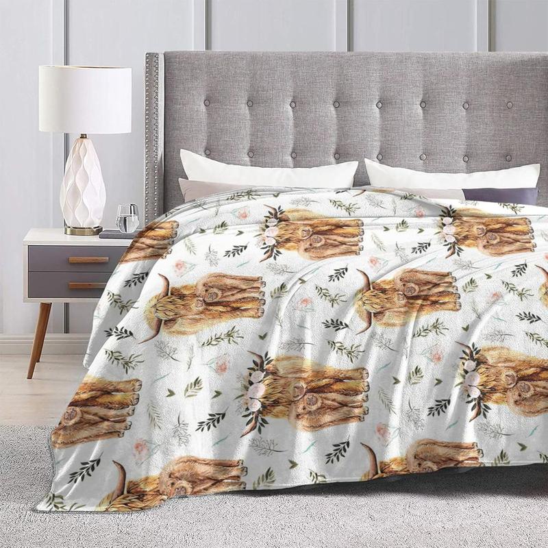Highland Cow Print Blanket, 1 Count Soft Warm Throw Blanket, Air-conditioned Room Blanket, Warm Nap Blanket for Home Office Travel 5