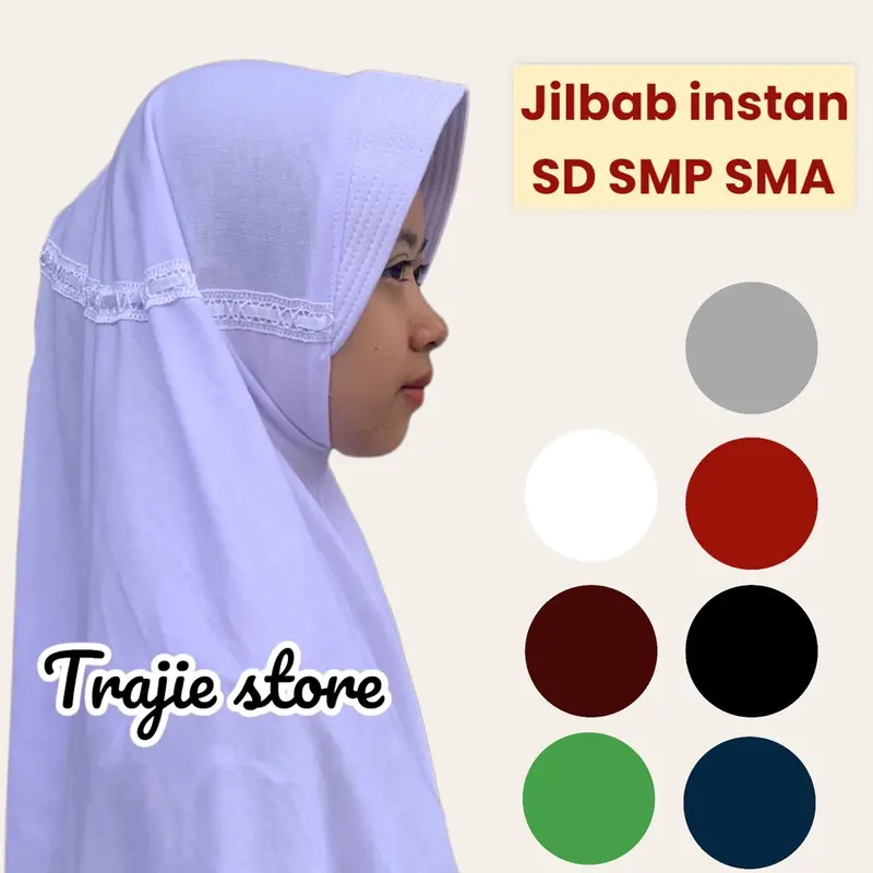 Kerudung bergo serut SD MI TK SMP SMA murah berkualitas Jilbab Instan Muslim Katun Sekolah Putih 0