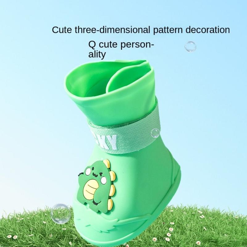 Product Introduction of teewow 4Pcs New WaterProof Pet Rainshoe Anti-slip Outdoor Footwear Socks Dogs Cats Foot Cover Pet Silicone Boot Dogs Cats 16