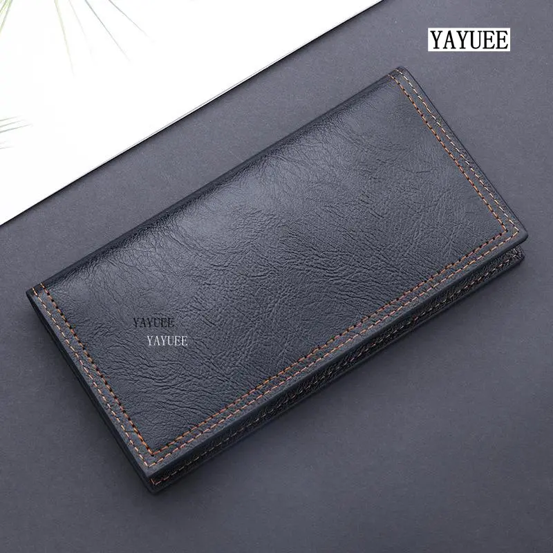 BWYJ033# Retro Oil Wax Leather Men Long Wallet Fashion Simple Long Wallet Multi-card Wallet 2302