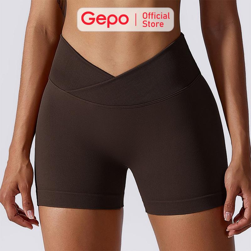 Quần short đùi nữ tập gym yoga tập thể dục sport cạp chéo lưng V co giãn thấm hút mồ hôi GP116