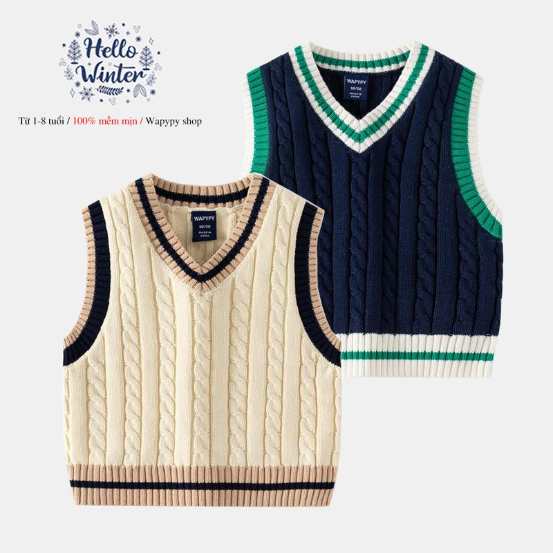 Áo gile len bé trai WAPYPY áo gile vặn thừng kiểu dáng hàn quốc cho bé mẫu mới 2025