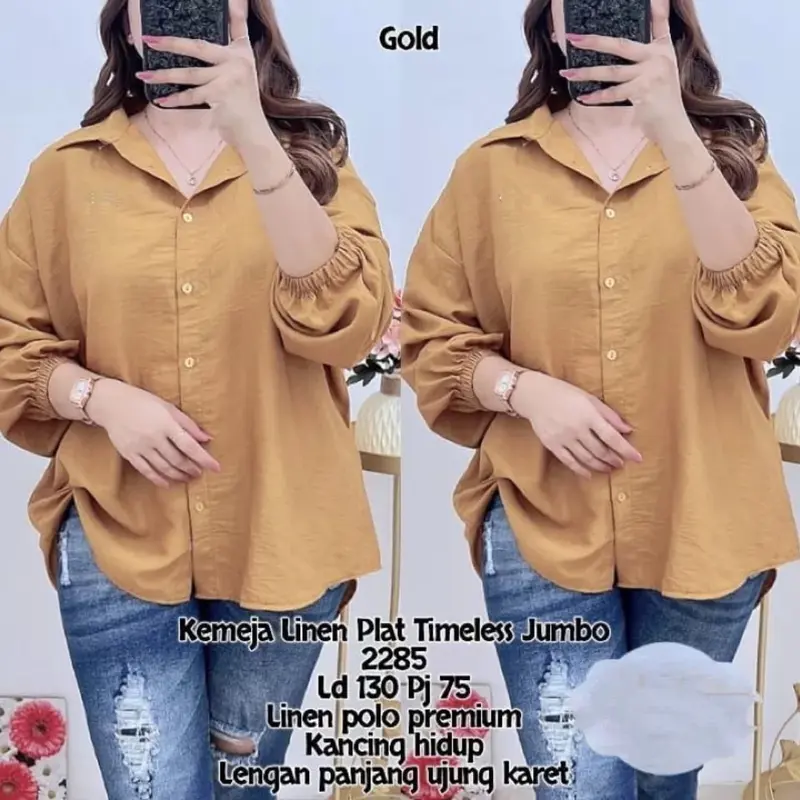 CLASSY OVERSIZE BLOUSE POLOLINEN ATASAN WANITA JUMBO Baju Panjang Tangan Karet 1