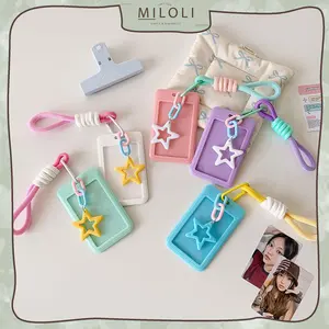 [MILOLI] 1Pcs ID CARD HOLDER CANDY COLOR With Lanyard Star Id Card Photo Card Case Tempat Penyimpanan Kartu Name Tag - F0355