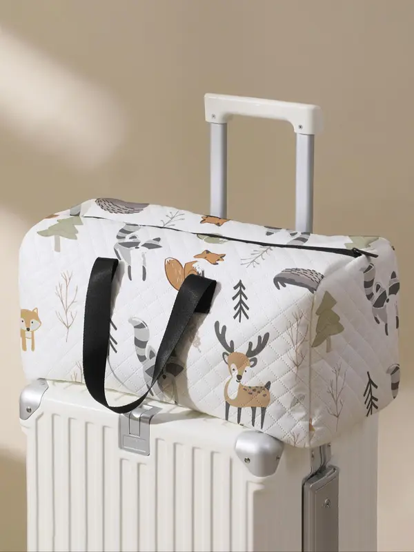 Cartoon Animal Print Travel Bag, Large Capacity Travel Bag, Portable Overnight Bag, Fashionable Travel Bag, Yoga Training Bag, Crossbody Bag with Shoe Storage 3