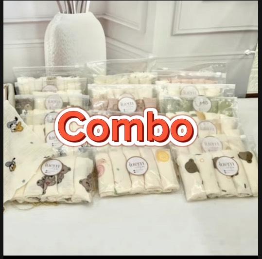 iuem COMBO 2 SET KHĂN SỮA 4 LỚP tổng 10chiếc cho bé sơ sinh mềm mát thấm hút tốt ít có bụi vải
